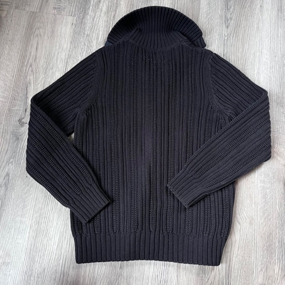 LL Bean Black Pima Cotton Button Up Cardigan Sweater Womens Small cable cowl - Picture 8 of 8